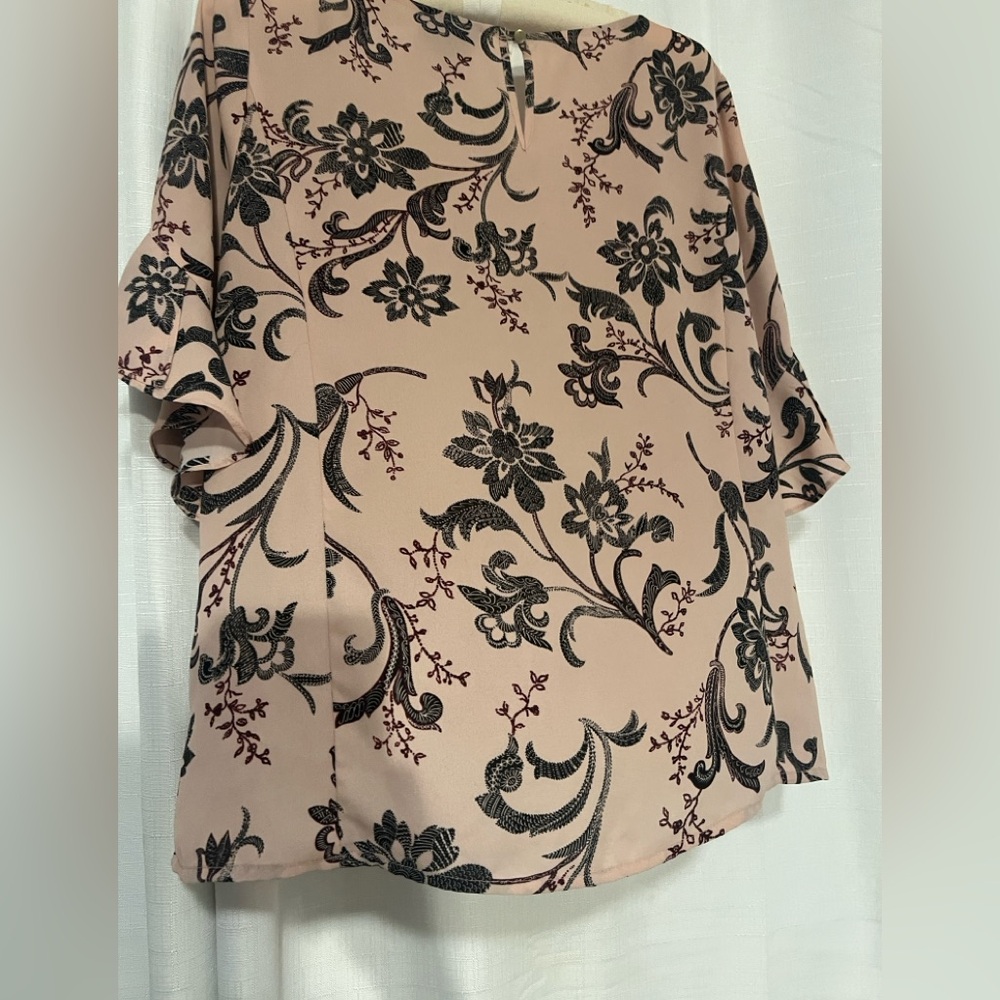 Liz Claiborne Pink Floral Short Ruffle Sleeve Blouse Women's Size Medium - Picture 10 of 13